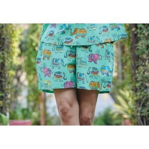 Sevya Pajama shorts L/XL Elephant Womens novelty print 100% Cotton Multicolor